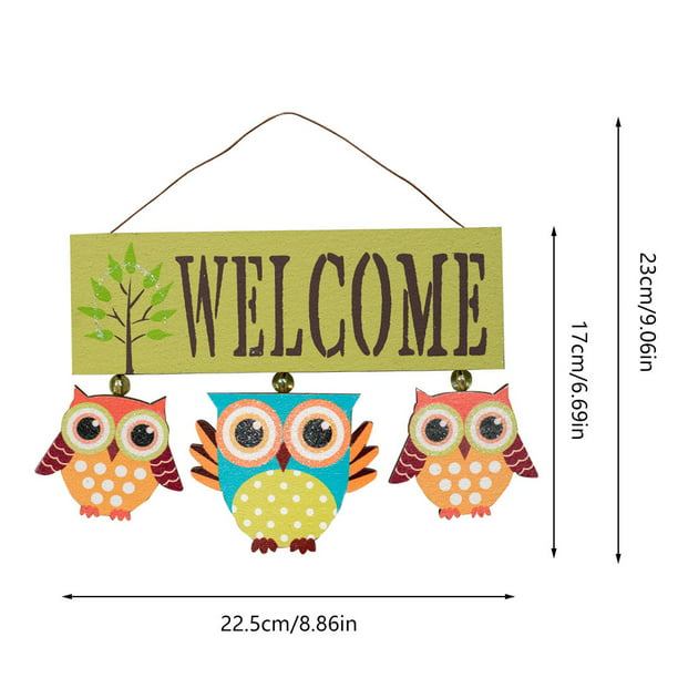 Wooden Owl Welcome Door Sign Decorative Hanging Plaque for Front Door Green 